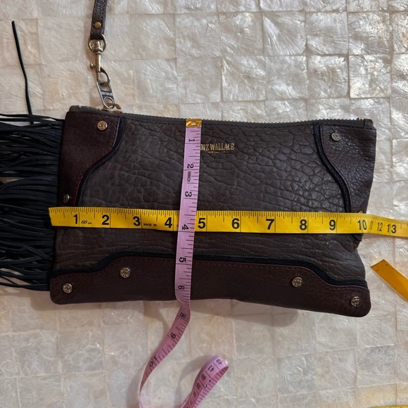 Mz Wallace Brown Black Clutch Bag with Fringe western style purse suede leather - Picture 10 of 14
